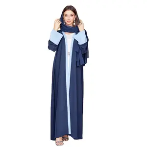 Luxury Chiffon Ladies Front Open Kimono Abaya Women Muslim Dress Et Hijab Modest Abaya With Head Scarf Set 2024