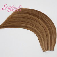 Extensions de cheveux Remy naturels lisses, balayage brun chocolat, mèches à bandes adhésives, couleur personnalisée