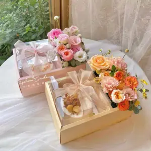 IMEE Schöne transparente Blumen verpackung Kuchen box Hand klare Dessert box zum Valentinstag Muttertag