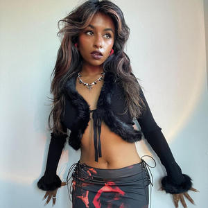 Y2k Sexy Street Wear top in cotone a maniche lunghe per le donne top di lusso camicia con pelliccia - Product Image 5