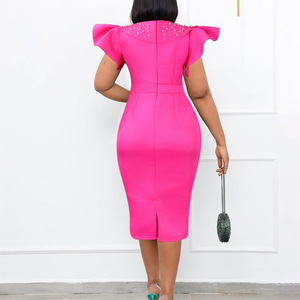 Commerce extérieur Grande taille Femme Nouveauté 2024 Col lotus Manches à volants Perles Anti-statique Taille empire Été <span class=keywords><strong>OL</strong></span> Européen Américain - Product Image 3
