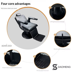 Fauteuil de barbier inclinable manuel DAOMENG 360 °   Repose-pieds pivotant en acier inoxydable, design ergonomique, chaise de salon confortable pour salon de coiffure - Product Image 4