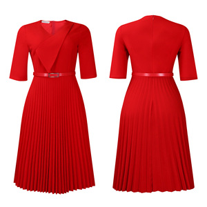 Nouvelle mode d'été Robe africaine plissée à col en V élégante Vêtements pour femmes de <span class=keywords><strong>grande</strong></span> <span class=keywords><strong>taille</strong></span> à motif solide de couleur pure - Product Image 1