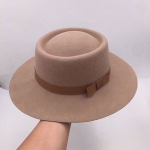 Stylish Autumn Winter Vintage <b>Women</b> 100% Wool <b>Felt</b> Boater <b>Hats</b> 2021 Fedora With Ribbon - Product Image 3