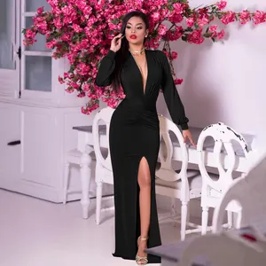 Wangmu New Chất Lượng Cao Evening Dresses Dài Tay Chia Bluey Trang Phục Cộng Với Kích Thước Night Dresses Cho Phụ Nữ