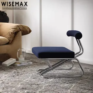 WISEMAX أثاث اسكندنافي لتناول الطعام كرسي غرفة معيشة أرائك أزرق مخملي قماش كرسي ترفيهي لهجة