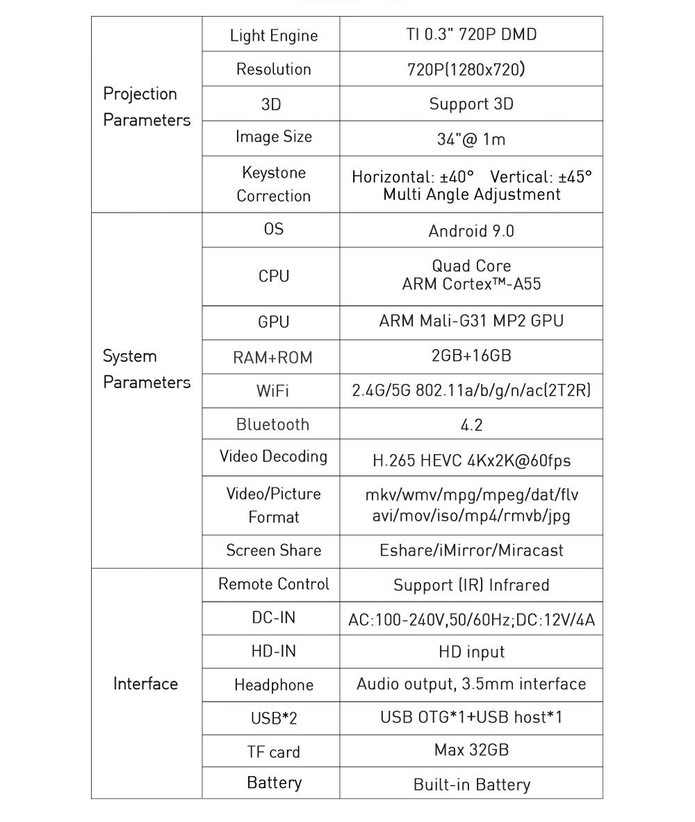 [YIDAHAI P12II]200 ANSI LUMENS LED+DLP Portable mini android mirror selling Hometheater Game Battery WIFI AI Projector