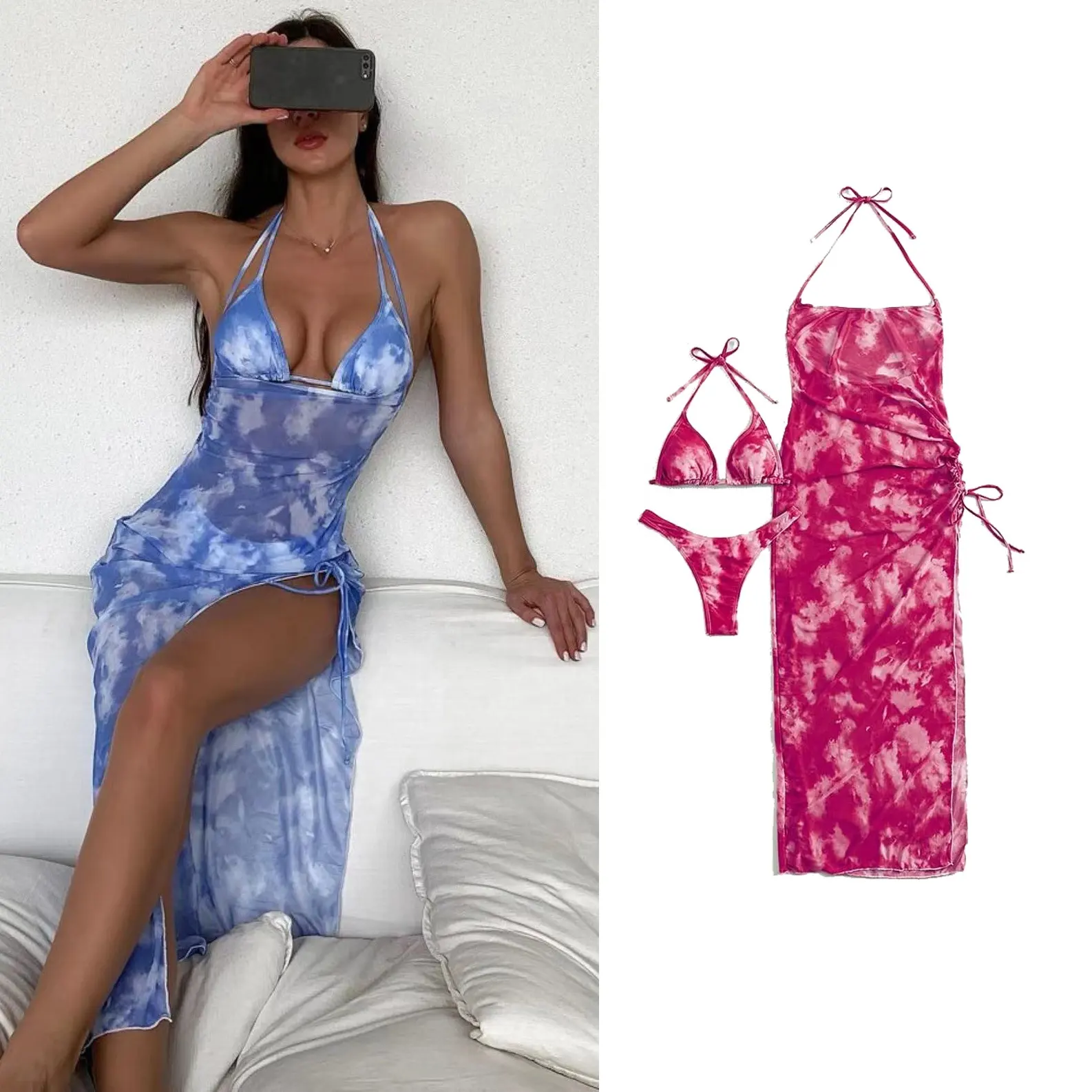 Ingaga — maillot de bain 3 pièces pour femmes, robe de plage, cover-up, sexy, avec cravate et culotte tanga, bikini, pour les dames, tendance 2022