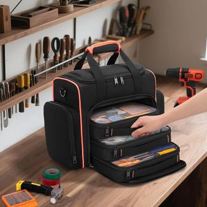 OEM Adjustable Strap 300 lb Capacity <b>Bag</b> 3 Removable Cases 2 Layers Water Resistant <b>Tool</b> <b>Tote</b> for Hand <b>Tools</b> Black Red Binding - Product Image 6
