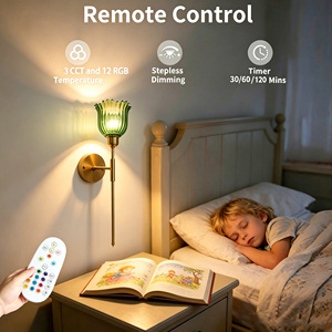 Applique Murale LED Sans Fil à Intensité Variable RGB 12 Couleurs et 3 CCT, <span class=keywords><strong>Abat</strong></span>-<span class=keywords><strong>jour</strong></span> en Verre Tulipe, Lampe Murale Rechargeable pour Couloir, Salon, Chevet - Product Image 2