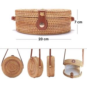 Handmade Preppy Style Women's Shoulder <b>Bag</b> Durable Natural <b>Straw</b> Rattan <b>Woven</b> Accessory for Vacation Beach Handicraft Vietnam - Product Image 3