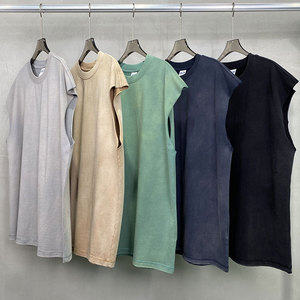 Haute qualité 100% coton 250GSM hommes sans manches t-shirts lavage à l'acide coupe ample débardeur pour hommes - Product Image 4