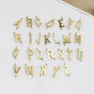 Изящные Мини Позолоченные Буквы Алфавита из нержавеющей стали S1196, подвески с подвесками с двумя петлями для ожерелья