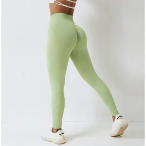 High Waist Custom Logo Yoga Pants Women Seamless Scrunch Booty Fitness Gym Tight Leggings For Women