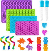 Moule en silicone antiadhésif pour bonbons gélifiés en forme d'ours, dinosaure, cœur et ver, avec compte-gouttes, pour mini-bonbons, chocolats et gommes