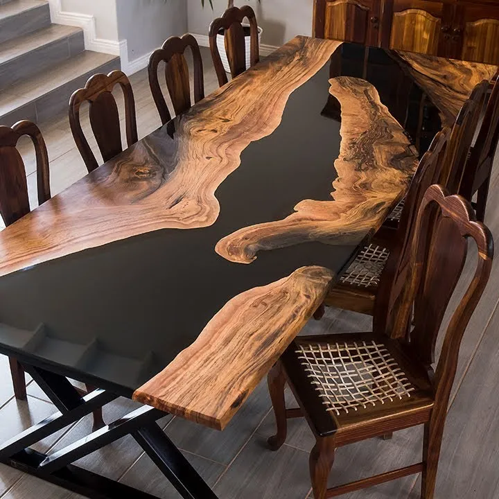 高級屋外用家具カスタムリバーエポキシ木製レストランダイニング樹脂テーブル
