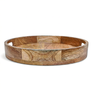 Plateau de service rond haut de gamme, fabriqué en bois d'acacia de haute qualité, conçu avec des poignées latérales robustes pour un transport facile et un look élégant. - Product Image 1