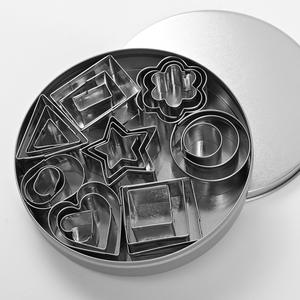 Juego de cortadores de galletas de acero inoxidable, 21 piezas, con forma de corazón, estrella, flor, cuadrado y redondo, en caja metálica, herramientas para hornear galletas, fondant y frutas. - Product Image 5