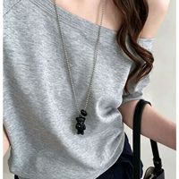 Collier long en alliage de zinc avec perles en forme d'ours en peluche peint style Ins, motif animal, inaltérable, simple et polyvalent, chaîne de pull