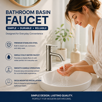 Robinet de lavabo en acier inoxydable massif, eau froide, finition brossée de qualité supérieure, pour projets