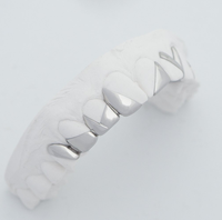Grillz personnalisés à facettes, pour dents supérieures et inférieures, en argent poli, avec crocs pointus, style Hip Hop, bijoux de rappeur