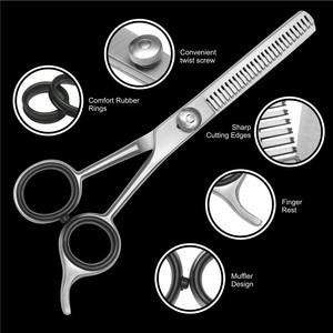 Tijeras Profesionales para el Cabello de 6 Pulgadas, Acero Inoxidable, Cabeza Recta con Anillos de Goma Confortables para Uso Estético - Product Image 3