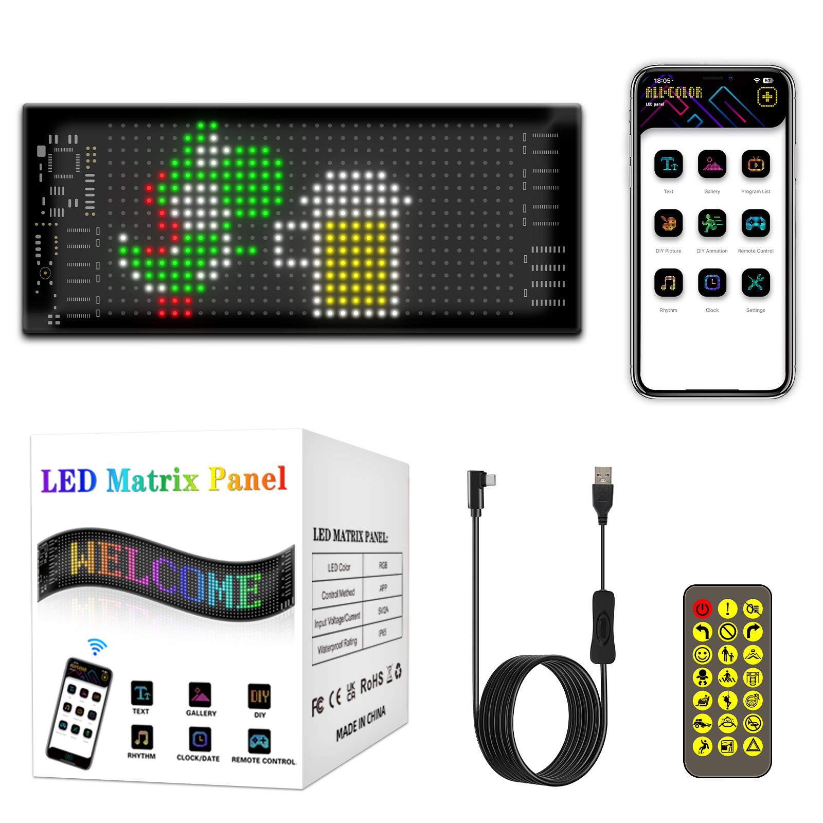 Flexible LED Matrix Panel Smart App Control Programmable Pixel Screen Waterproof RGB Display for Shop Window Car Led Sign Board