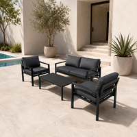HOMFUL - Juego de Muebles de Jardín Modernos de 4 Piezas de Aluminio, con Asientos Acolchados y Mesa de Centro con Listones