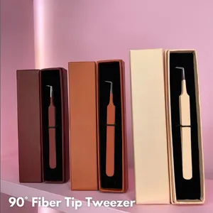 Free Sample Pink Fiber Tip Eyelash Tweezers Set Stainless Steel 45 75 90 Degrees Eyelash Extension Tweezers