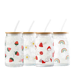 4pcs kính có thể Tumbler thiết lập với nắp tre & ống hút thủy tinh | tái sử dụng Iced ly cà phê cho đồ uống lạnh | thân thiện với môi nhà bếp drinkware - Product Image 1