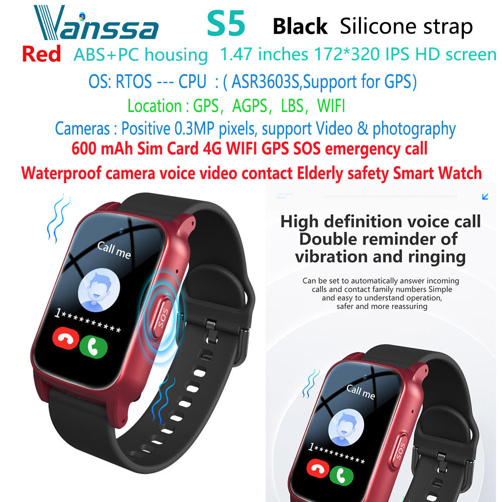 S5-4g-SOS-GPS-elder rouge -- smart-watch