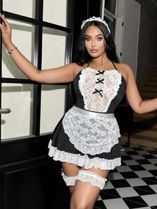 Costume da Cameriera in Pizzo Bianco e Nero con Accessori Abbinati, Taglie dalla XL alla 4XL - Product Image 1