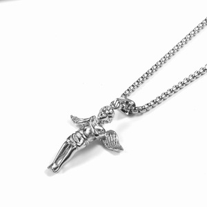 Prayer Little Boy Necklace Stainless Steel <b>Men</b>&women Pendant Loud European and American Popular Ornament Titanium Steel - Product Image 3