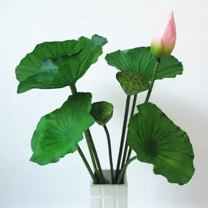 S-1454 Fabriek Direct Kunstmatige Lotusblad Bloemen Met Lange Steel PU Groene Lotus Bladeren Voor Tuin Decoratie