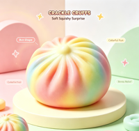 Crackle Fbuff Jouet Squishy en forme de Boulette Vapeur, Aliment de Simulation Coloré, Doux à Presser, Anti-stress, Jouet Sensoriel Fidget pour la Décompression, Cadeaux