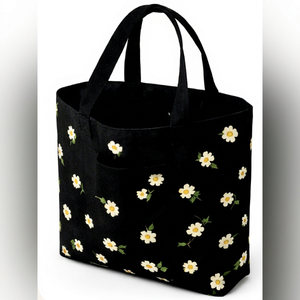 Custom Logo Eco Friendly Recycled Floral Design <b>Black</b> Organic Cotton Canvas Grocery Carry <b>Tote</b> Shopping <b>Bag</b> for Grocery - Product Image 5