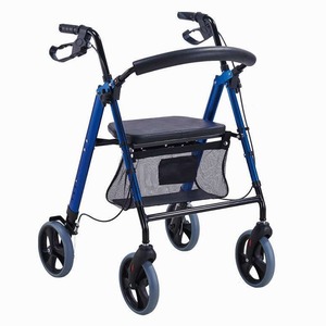 Healthy Foldable <b>Rollator</b> Walker Aluminum Alloy Blue Four Wheel With Seat And Basket For Elderly Mobility Aid - Product Image 1