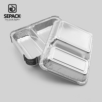 Barquette en aluminium à 2 compartiments de 9x7 pouces, 805 ml, jetable, pour la préparation de repas, la restauration et les plats prêts à consommer