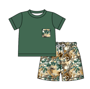 Conjunto de Ropa de Boutique al por Mayor para Bebé Niño, Pantalones Cortos de Algodón y Spandex con Estampado de Ramas y Hojas, Estilo Casual de Primavera/Otoño, 2 Piezas - Product Image 4