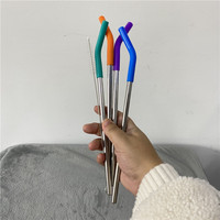 Voyage Potable 4 Réutilisable En Métal Multicolore Embouts En Silicone En Acier Inoxydable pailles ensembles avec 1 Brosses De Nettoyage et Pochette