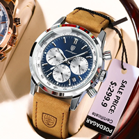 Montre Poedagar de luxe en cuir, étanche, lumineuse, pour homme, chronographe multifonctionnel, date, quartz