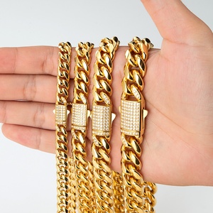 Küba kolye kaplama tıknaz küba zincir CNC ayarı toka elmas altın zincir paslanmaz çelik Hip Hop serin moda erkek kolye - Product Image 1