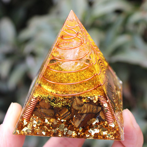 Pyramide d'orgone en citrine spirale avec feuille d'or, génératrice d'énergie faite à la main, pour la prospérité, la chance, la guérison, décoration, baptême, Art Déco, <span class=keywords><strong>anniversaire</strong></span> - Product Image 4