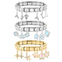 Pendentif en acier inoxydable, ensemble de trois breloques, style tendance, multifonctionnel, DIY, accessoires créatifs pour bracelet