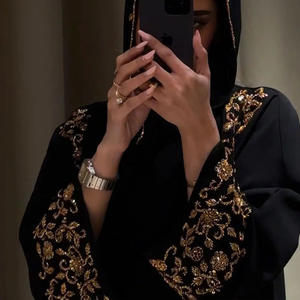 उच्च गुणवत्ता वाली मुस्लिम महिलाओं की विलासिता की पोशाक महिला दुबाई को लंबी आस्तीन की पोशाक लोहे के हीरे का काला वस्त्र 0.9 किलोग्राम - Product Image 2