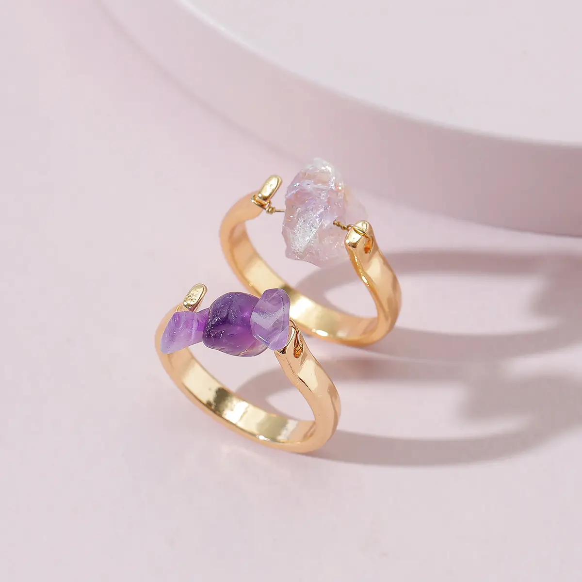2022 Fashion Raw Crystal Ringen Rozenkwarts Amethist Ring Set Quartz Sieraden