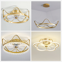 Nordique or moderne luxe couronne silencieux ventilateur lumière fantaisie caché Transparent lame cristal encastré ventilateur de plafond avec lumière LED