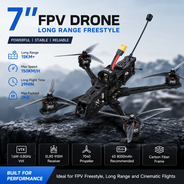 7 Inch Long Range FPV Drone Kit with ELRS915M 5.8G 40CH VTX F405 Flight Controller Customizable