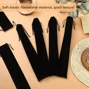 Large European Style Flower Velvet Folding Hand Fan Bag Drawstring 14.57x2.76 Black Fabric Sleeve Protector <b>Gift</b> <b>Wrap</b> Bags - Product Image 5