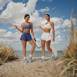 Women's Gym <b>Yoga</b> Wear 2-Piece <b>Set</b> Casual Wholesale Sports Bra and Shorts with Solid Breathable Pattern Both Side Pocket - Product Image 3